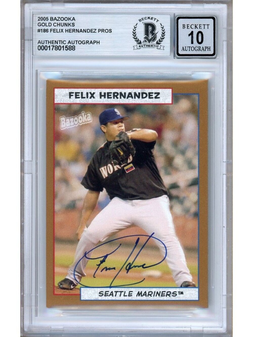 Felix Hernandez Signed 2005 Bazooka Gold Chunks #186 Mariners BGS Auto 10 Slab